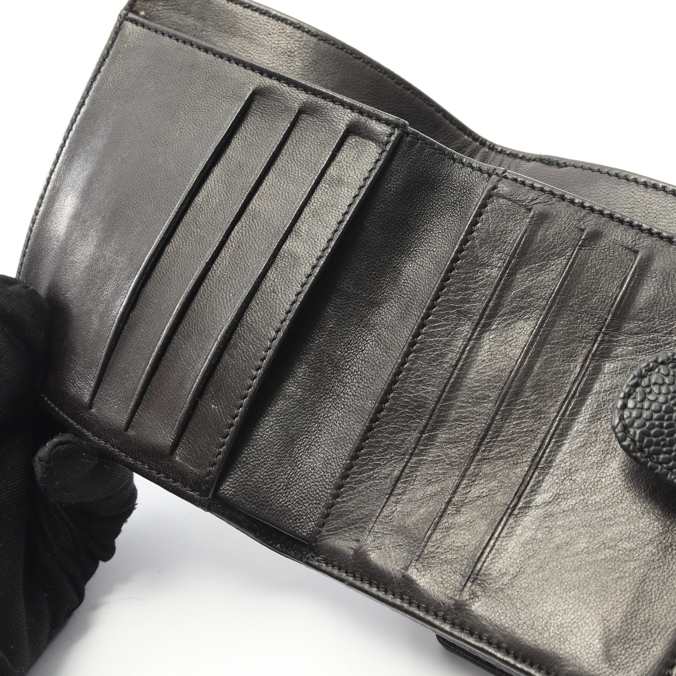 ココマーク Wホック財布 二つ折り財布 キャビアスキン ブラック