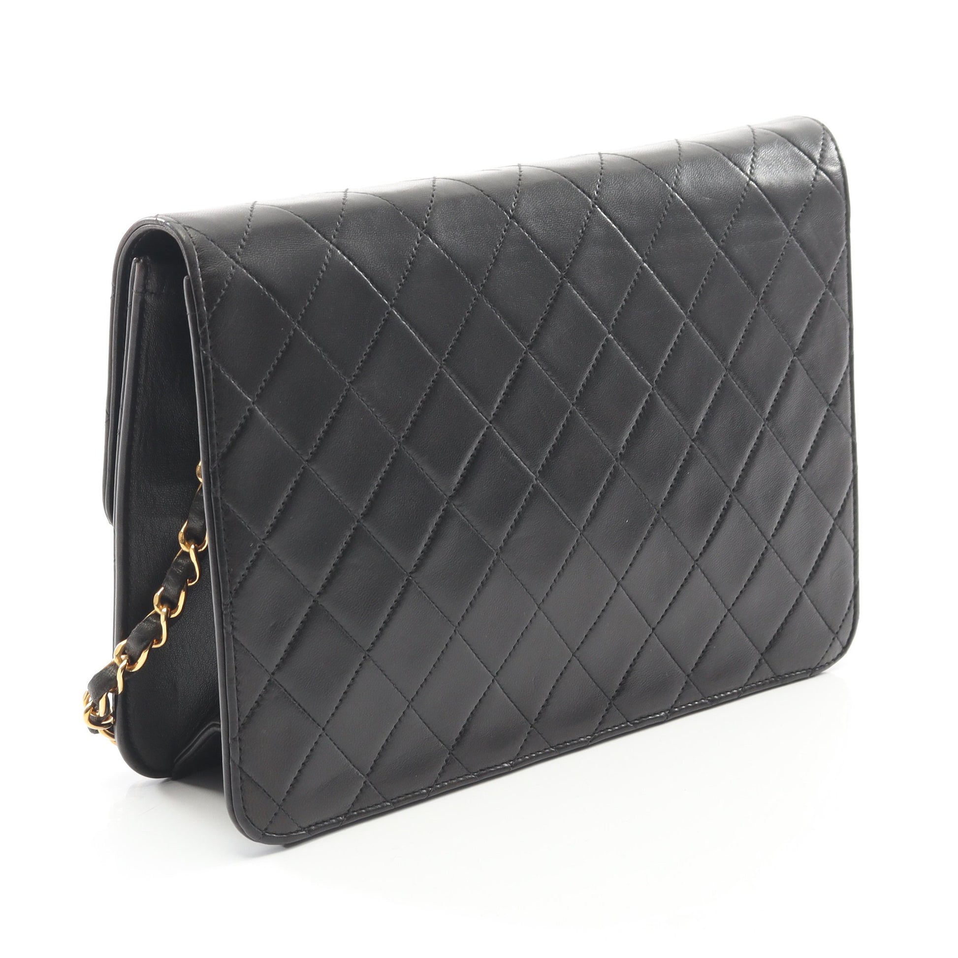 マトラッセ チェーンショルダーバッグ ラムスキン ブラック ゴールド金具 プッシュロック シャネル バッグ CHANEL