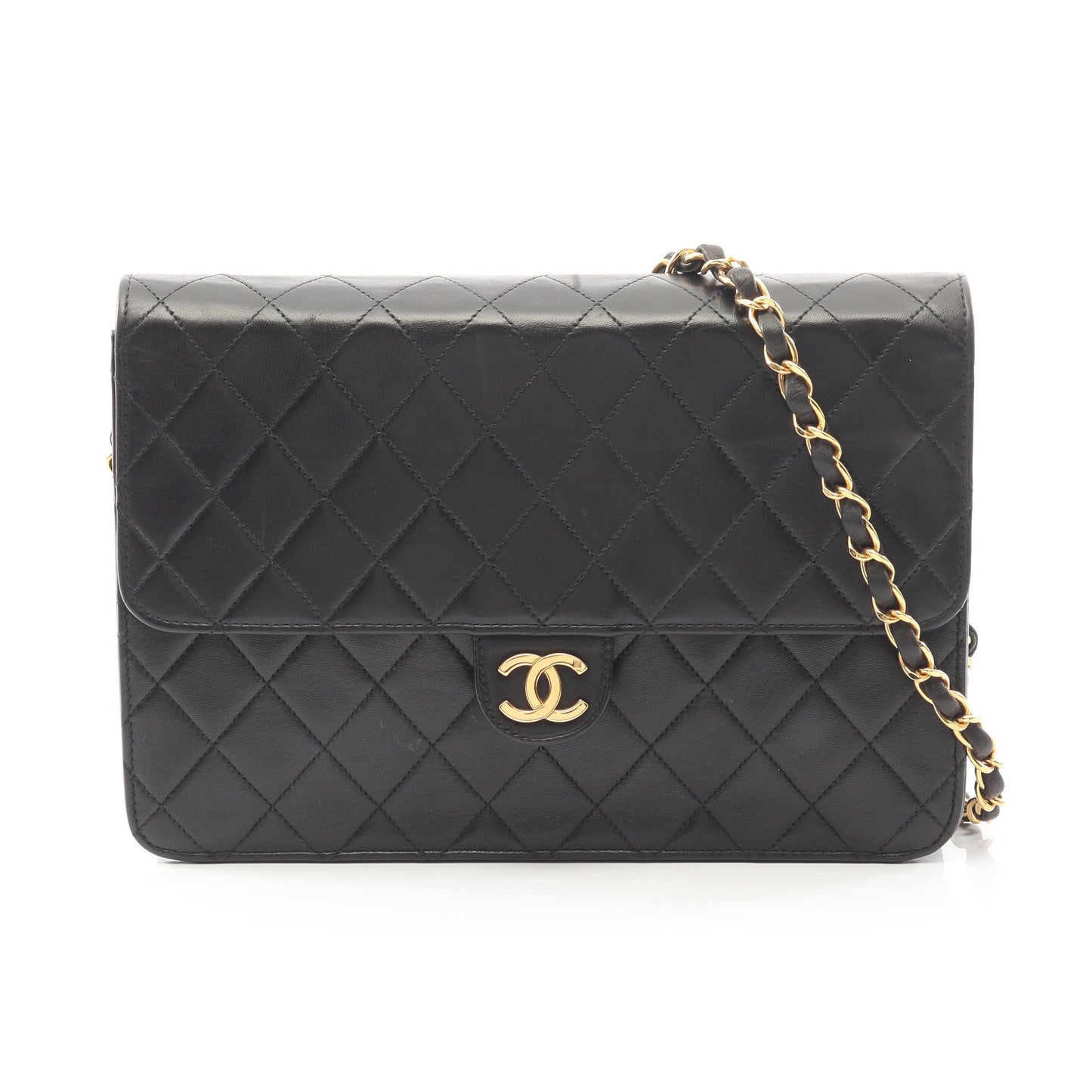 マトラッセ チェーンショルダーバッグ ラムスキン ブラック ゴールド金具 プッシュロック シャネル バッグ CHANEL