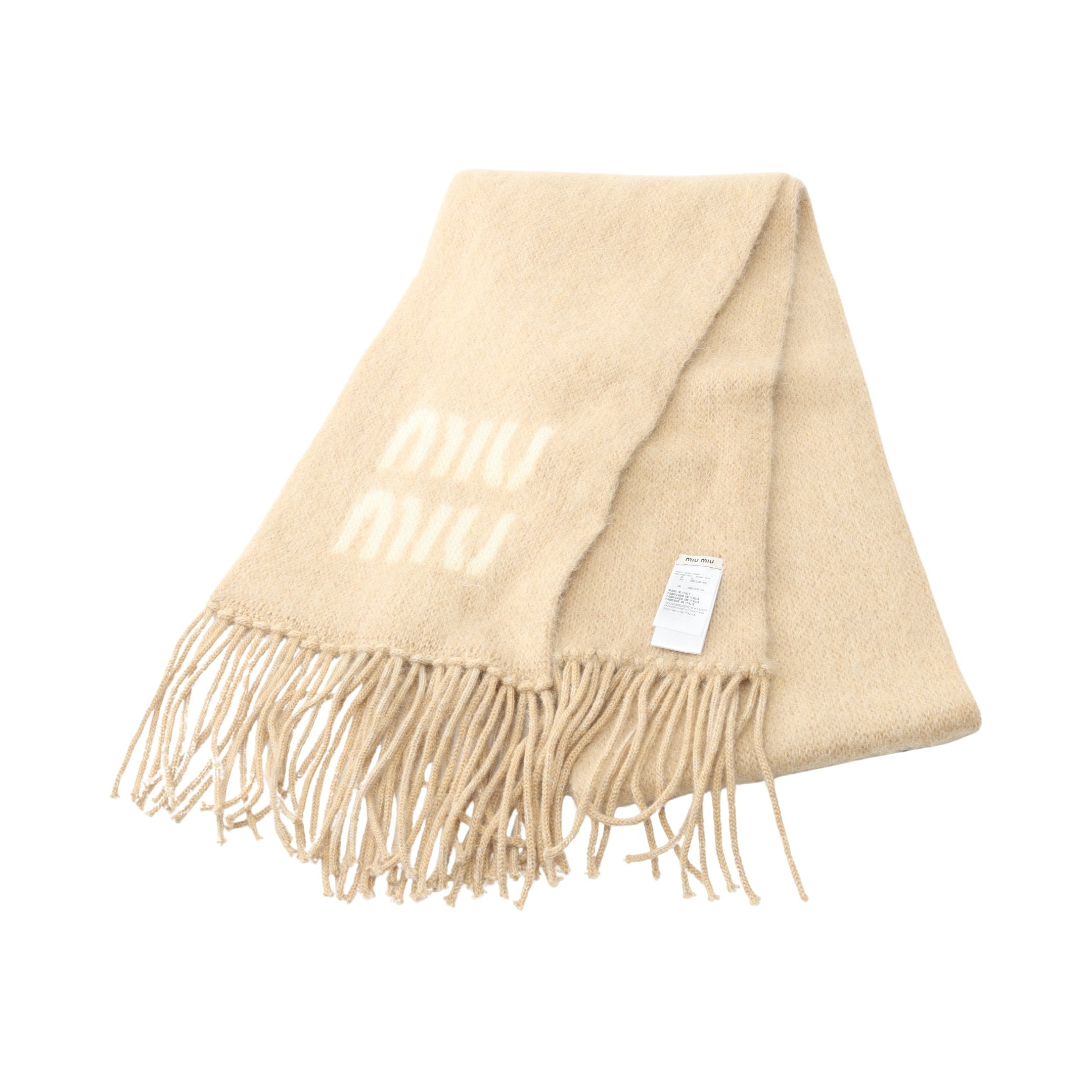 ロゴ マフラー モヘヤ ウール ベージュ ミュウミュウ – RECLO