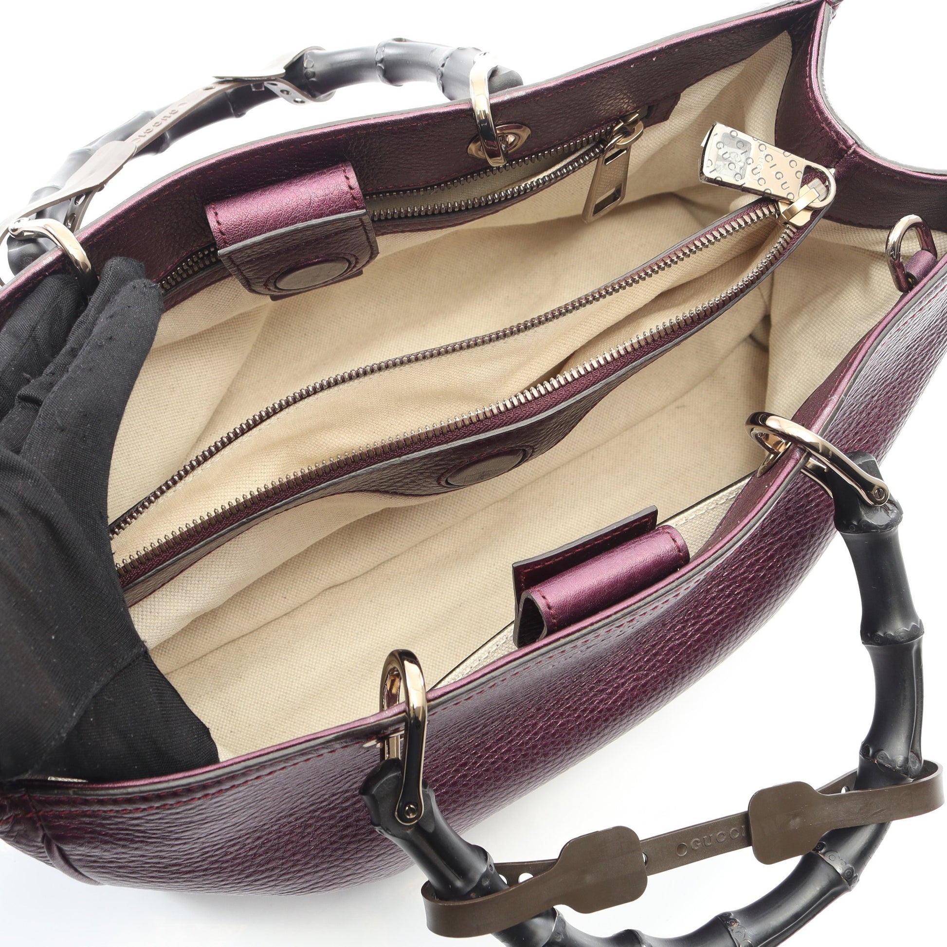 バンブー ショッパー ミディアム ハンドバッグ トートバッグ レザー パープル 2WAY グッチ バッグ GUCCI