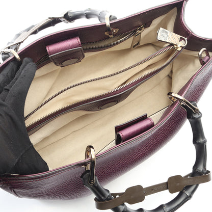 バンブー ショッパー ミディアム ハンドバッグ トートバッグ レザー パープル 2WAY グッチ バッグ GUCCI