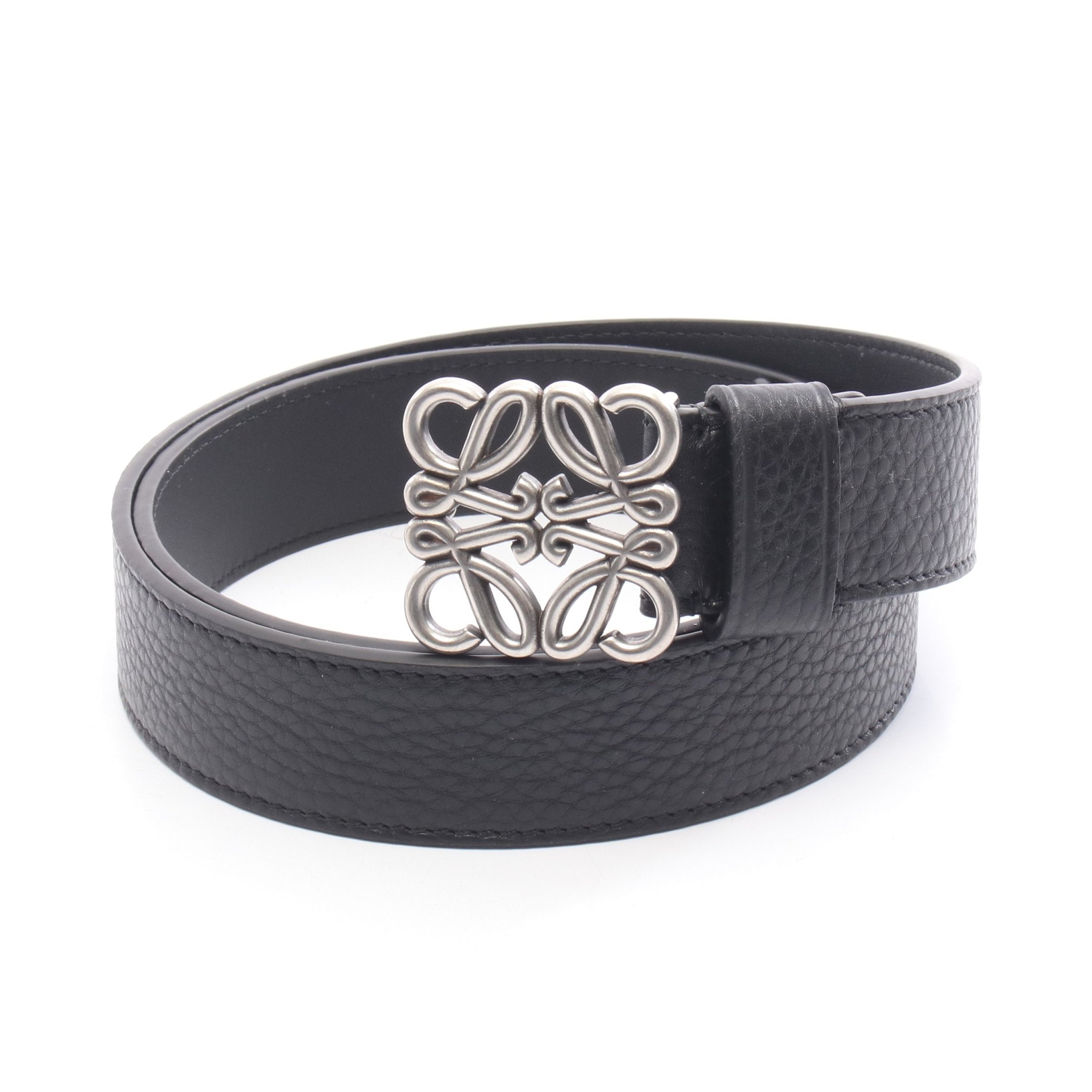 ロエベ　レザーベルト　銀色金具　90ｃｍ アナグラム チャンキー ベルト レザー ブラック シルバー金具 ロエベ