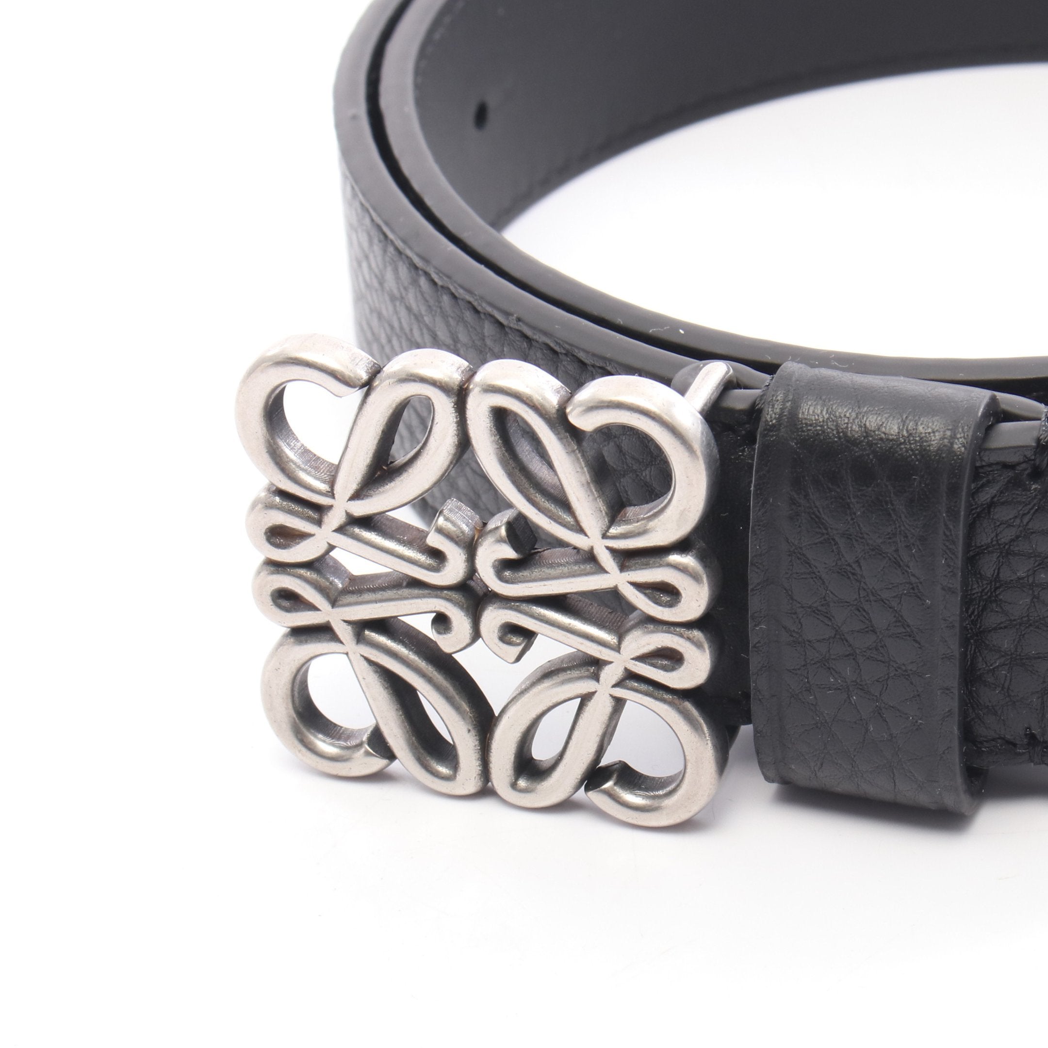 LOEWE アナグラム ベルト ブラック シルバー レザー アナグラム チャンキー ベルト レザー ブラック シルバー金具 ロエベ