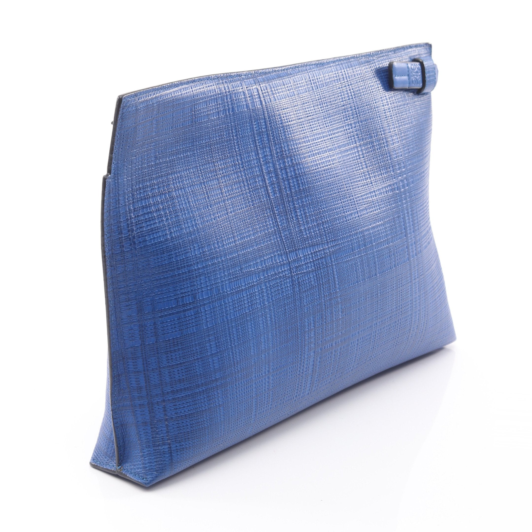 Tポーチ リネン アナグラム クラッチバッグ レザー ブルー ロエベ – RECLO