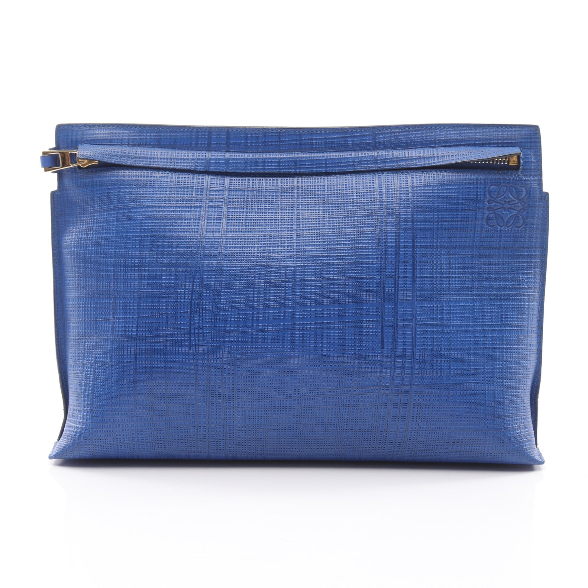 Tポーチ リネン アナグラム クラッチバッグ レザー ブルー ロエベ バッグ LOEWE