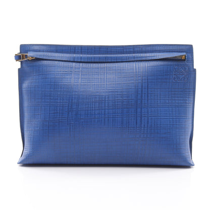 Tポーチ リネン アナグラム クラッチバッグ レザー ブルー ロエベ バッグ LOEWE