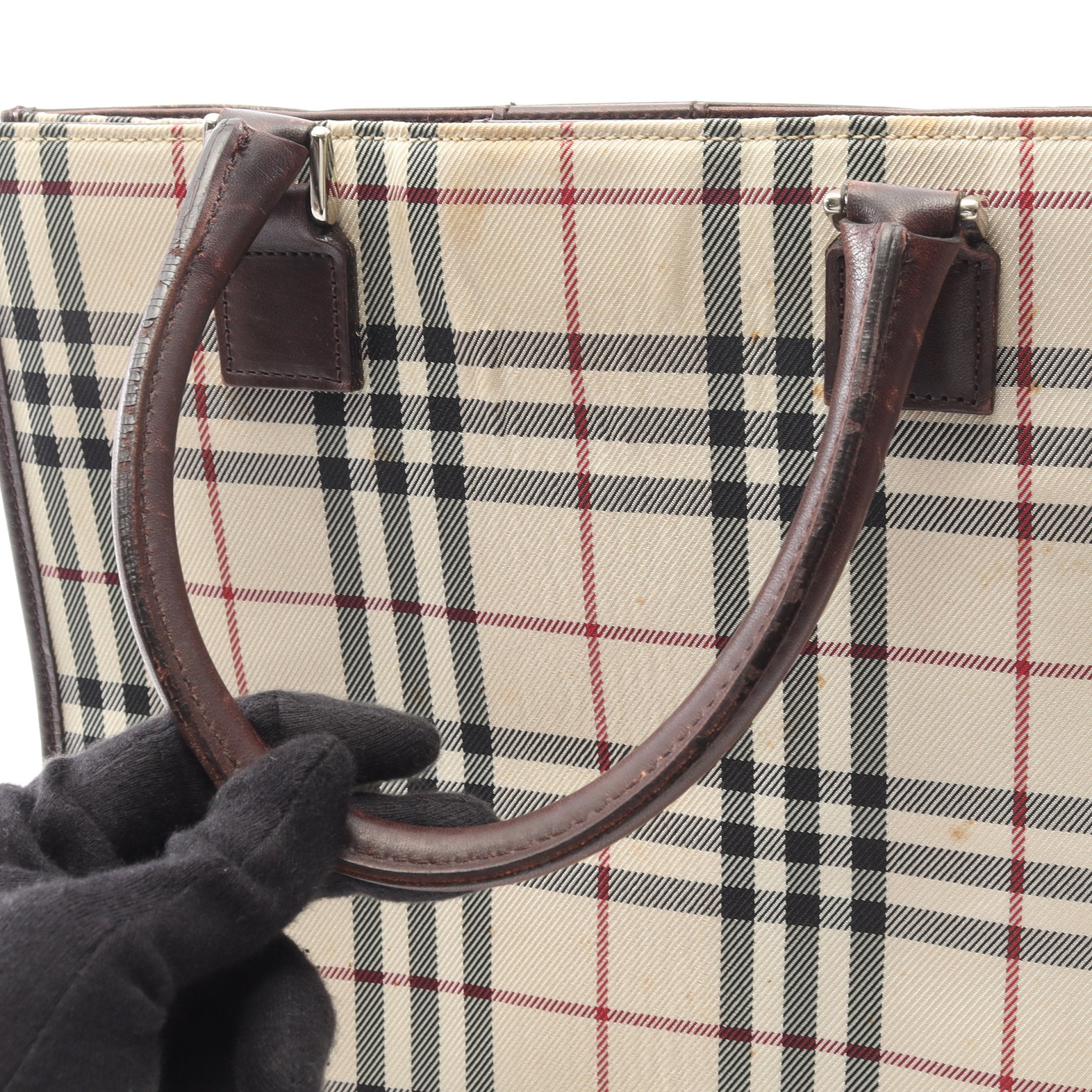 ノバチェック ハンドバッグ トートバッグ キャンバス レザー ライト