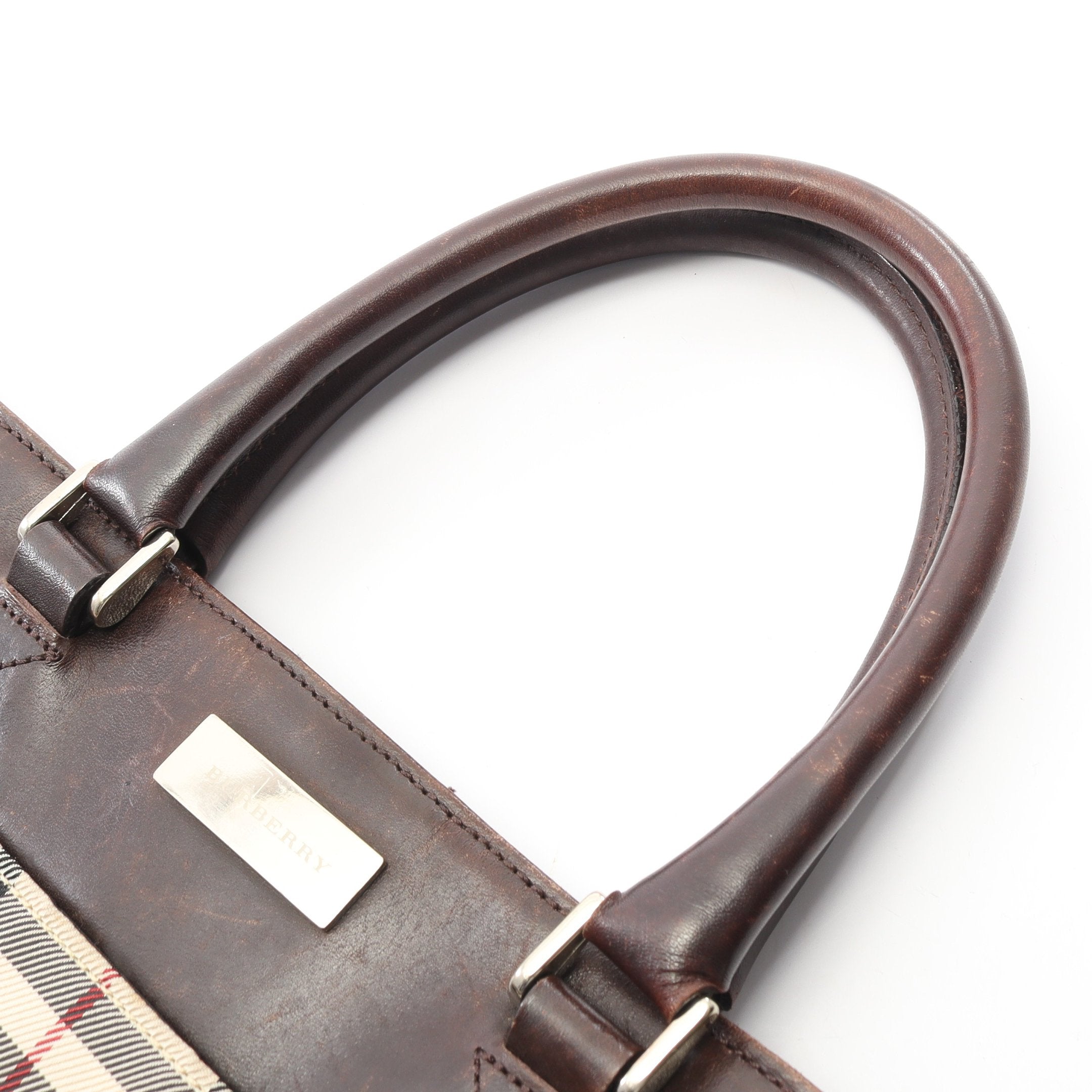 バーバリー バーバリー ノバチェック キャンバス レザー ハンドバッグ 