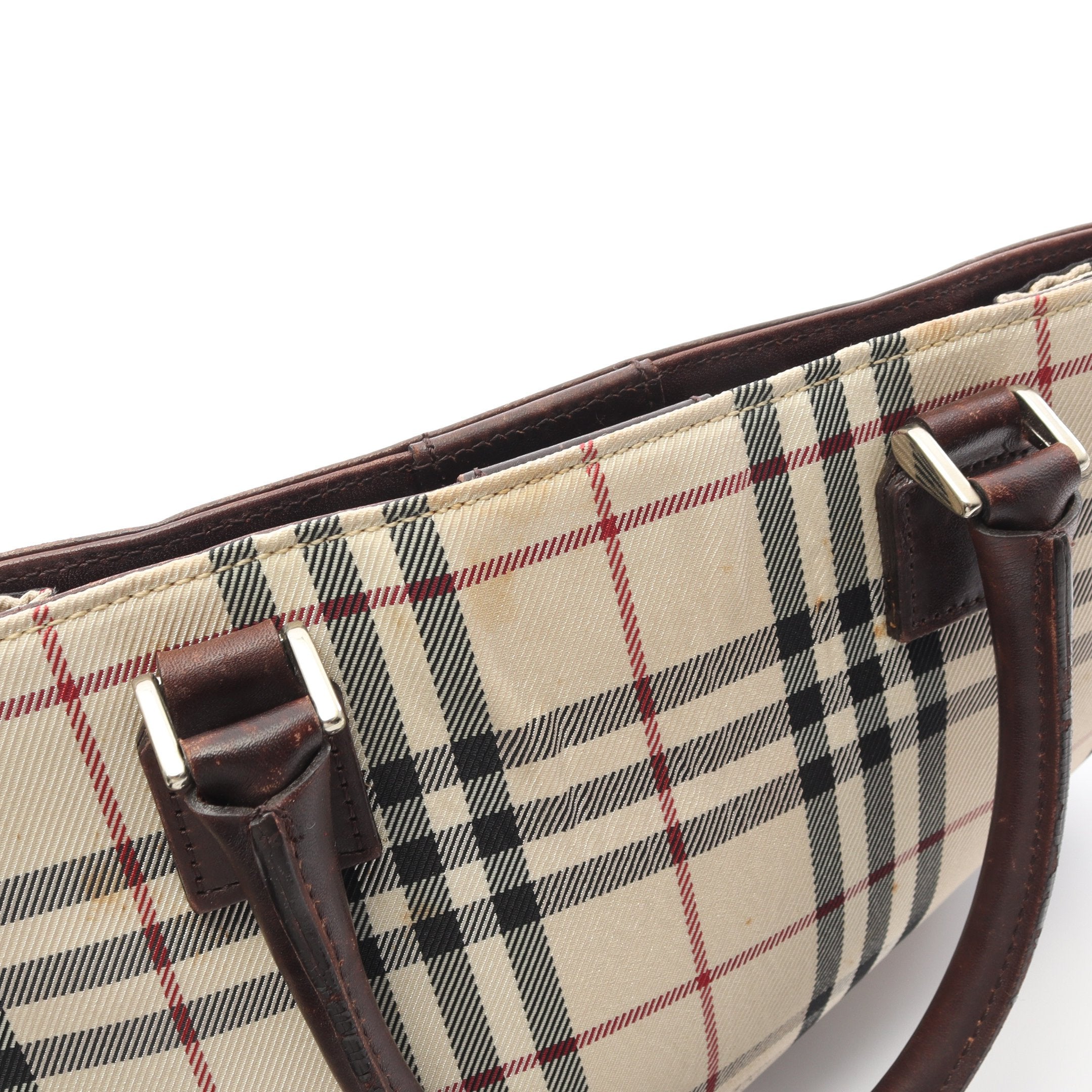 ノバチェック ハンドバッグ トートバッグ キャンバス レザー ライト