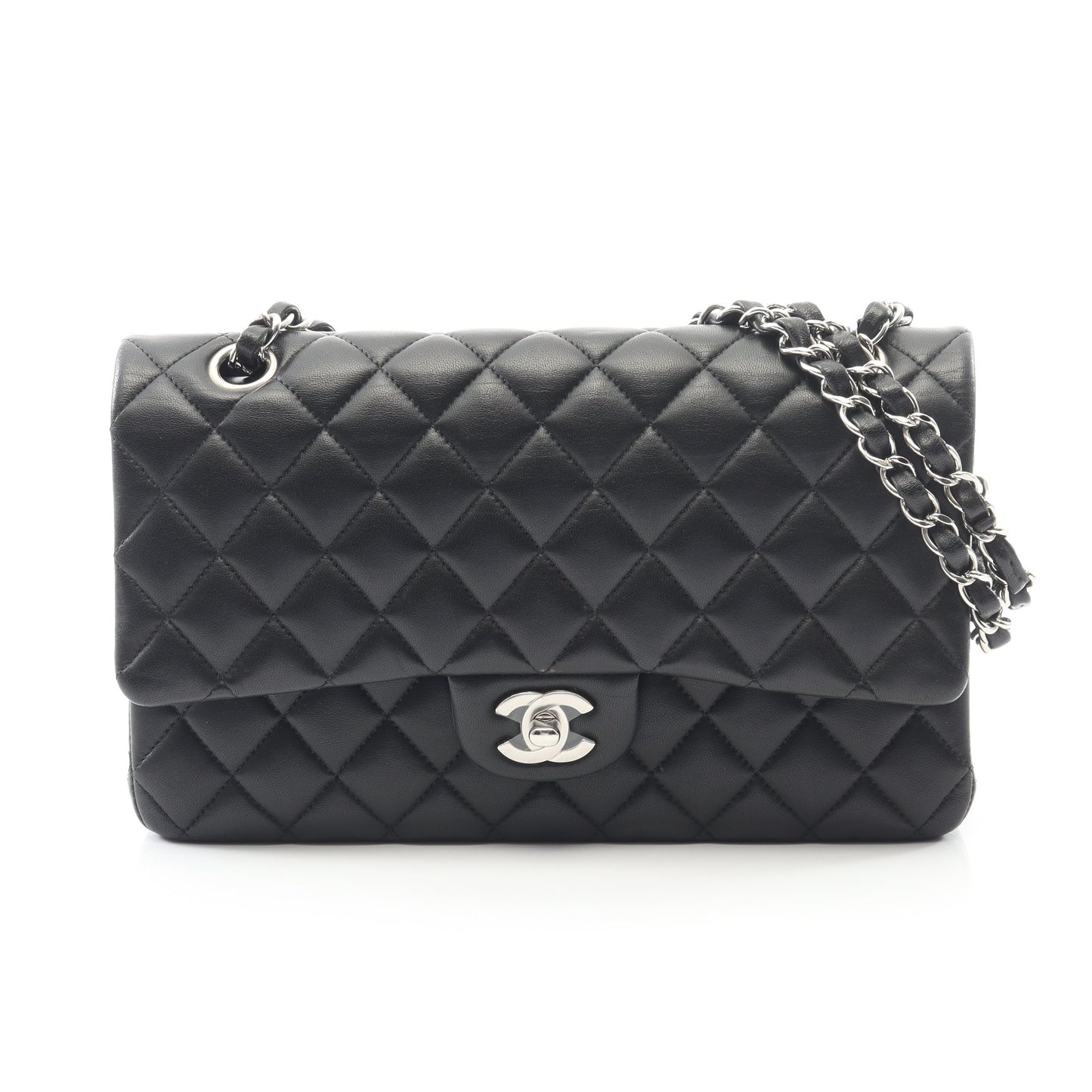 マトラッセ Wフラップ Wチェーンショルダーバッグ キャビアスキン ブラック シルバー金具 シャネル バッグ CHANEL