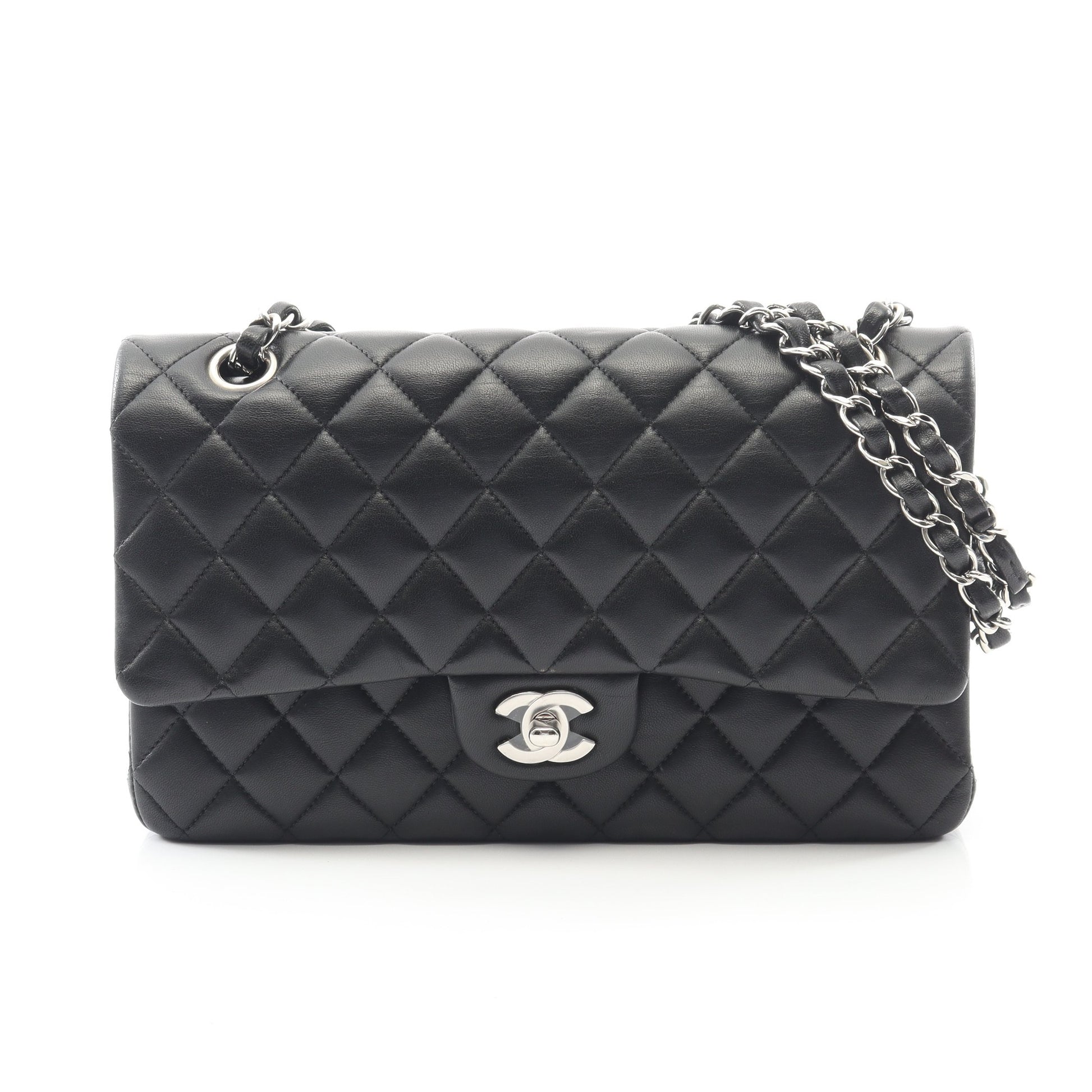マトラッセ Wフラップ Wチェーンショルダーバッグ キャビアスキン ブラック シルバー金具 シャネル バッグ CHANEL