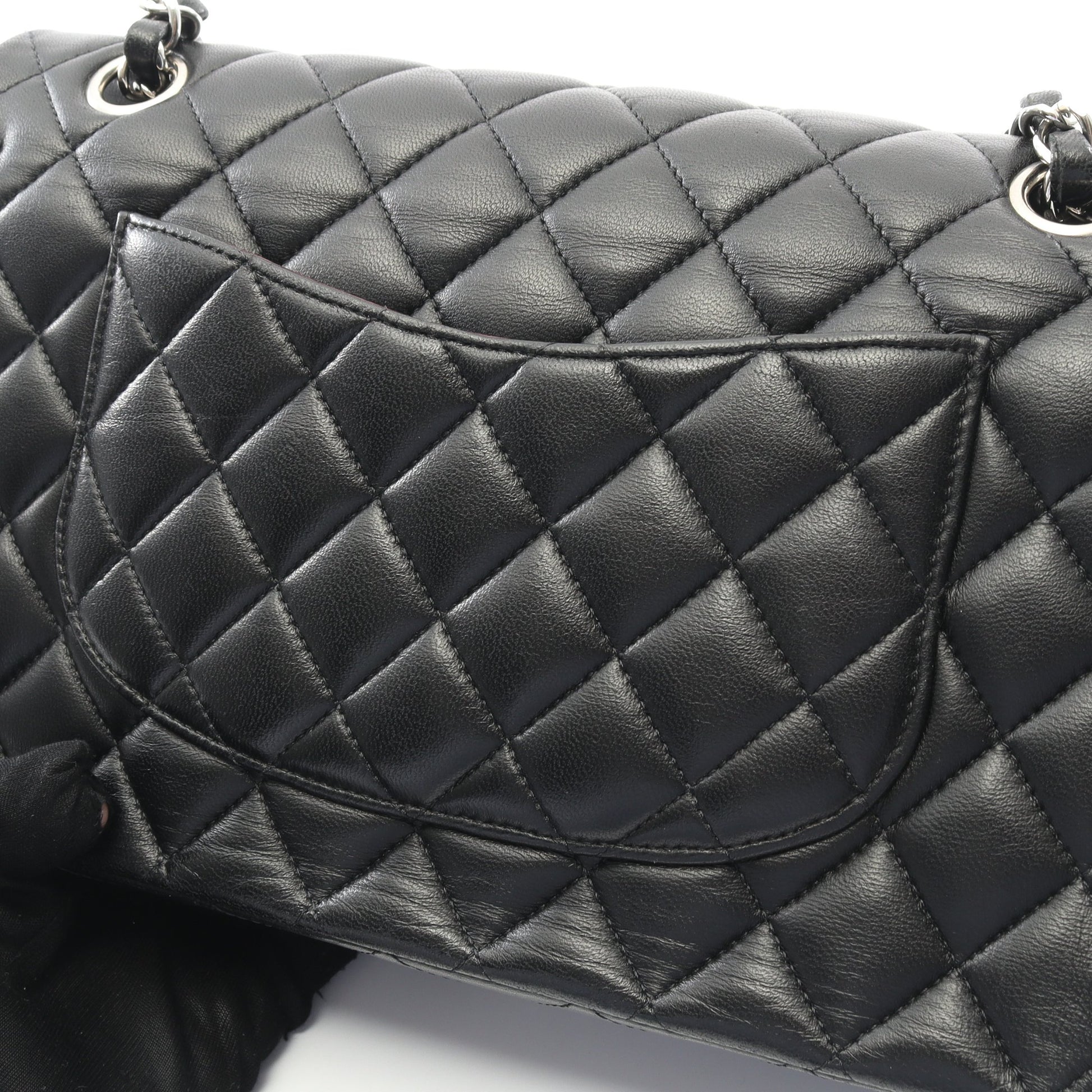 マトラッセ Wフラップ Wチェーンショルダーバッグ キャビアスキン ブラック シルバー金具 シャネル バッグ CHANEL