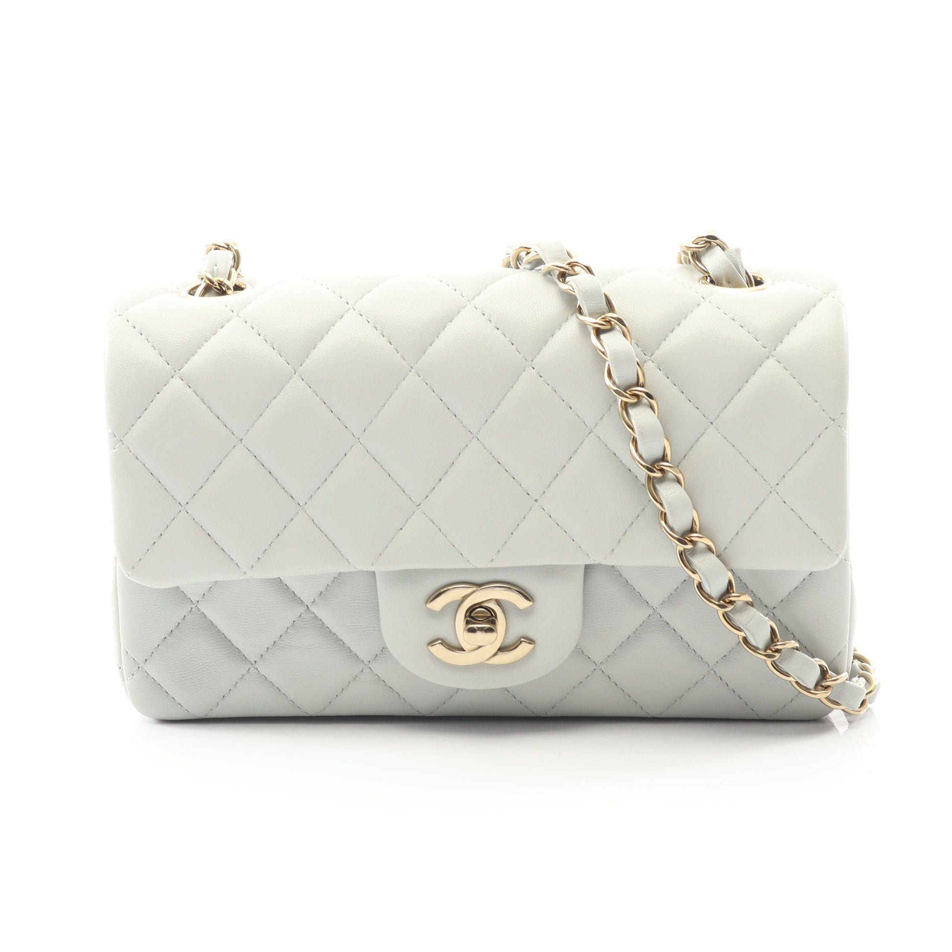 ミニマトラッセ20 チェーンショルダーバッグ ラムスキン ライトグレー ゴールド金具 シャネル バッグ CHANEL
