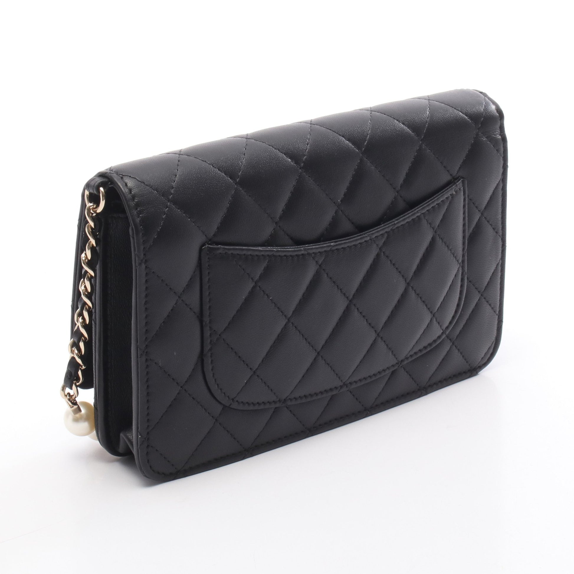 マトラッセ パール チェーンウォレット レザー ブラック ゴールド金具 シャネル バッグ CHANEL