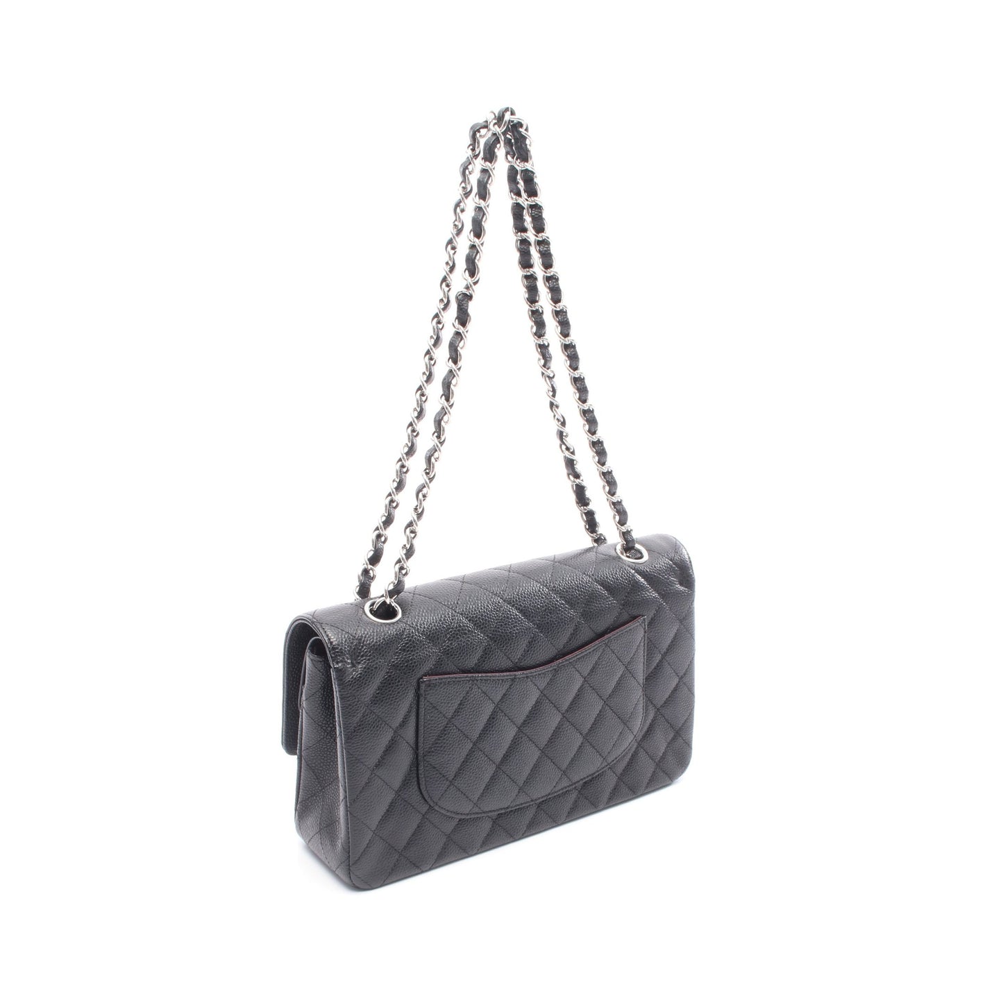 マトラッセ Wフラップ Wチェーンショルダーバッグ キャビアスキン ブラック シルバー金具 シャネル バッグ CHANEL