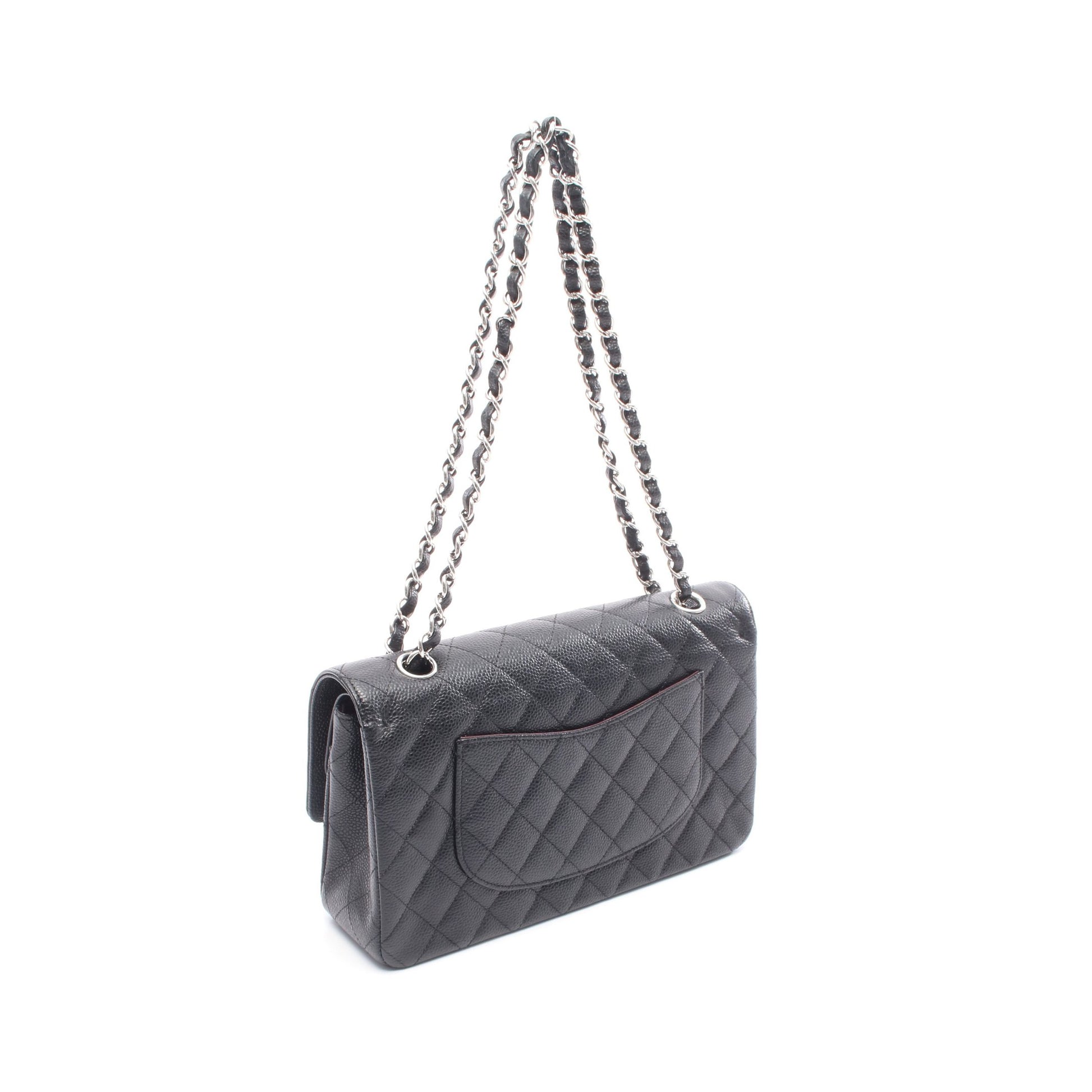 マトラッセ Wフラップ Wチェーンショルダーバッグ キャビアスキン ブラック シルバー金具 シャネル バッグ CHANEL