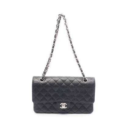 マトラッセ Wフラップ Wチェーンショルダーバッグ キャビアスキン ブラック シルバー金具 シャネル バッグ CHANEL