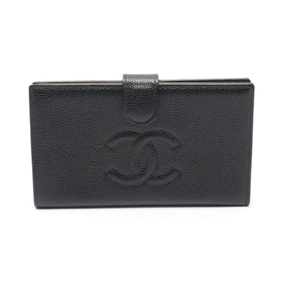 ココマーク 二つ折り長財布 キャビアスキン ブラック ゴールド金具 シャネル 財布・小物 CHANEL