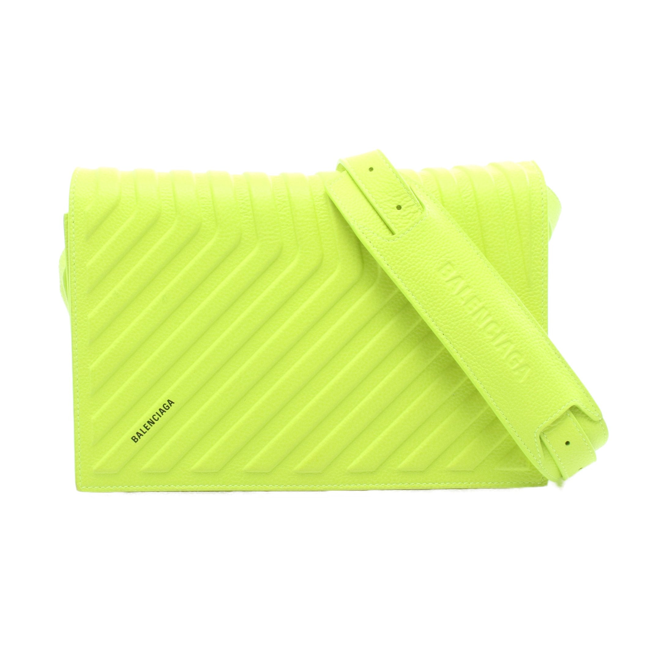 CAR FLAP BAG ショルダーバッグ レザー イエロー ネオンカラー