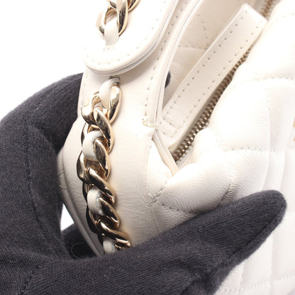 マトラッセ ハンドバッグ レザー ホワイト ゴールド金具 シャネル バッグ CHANEL