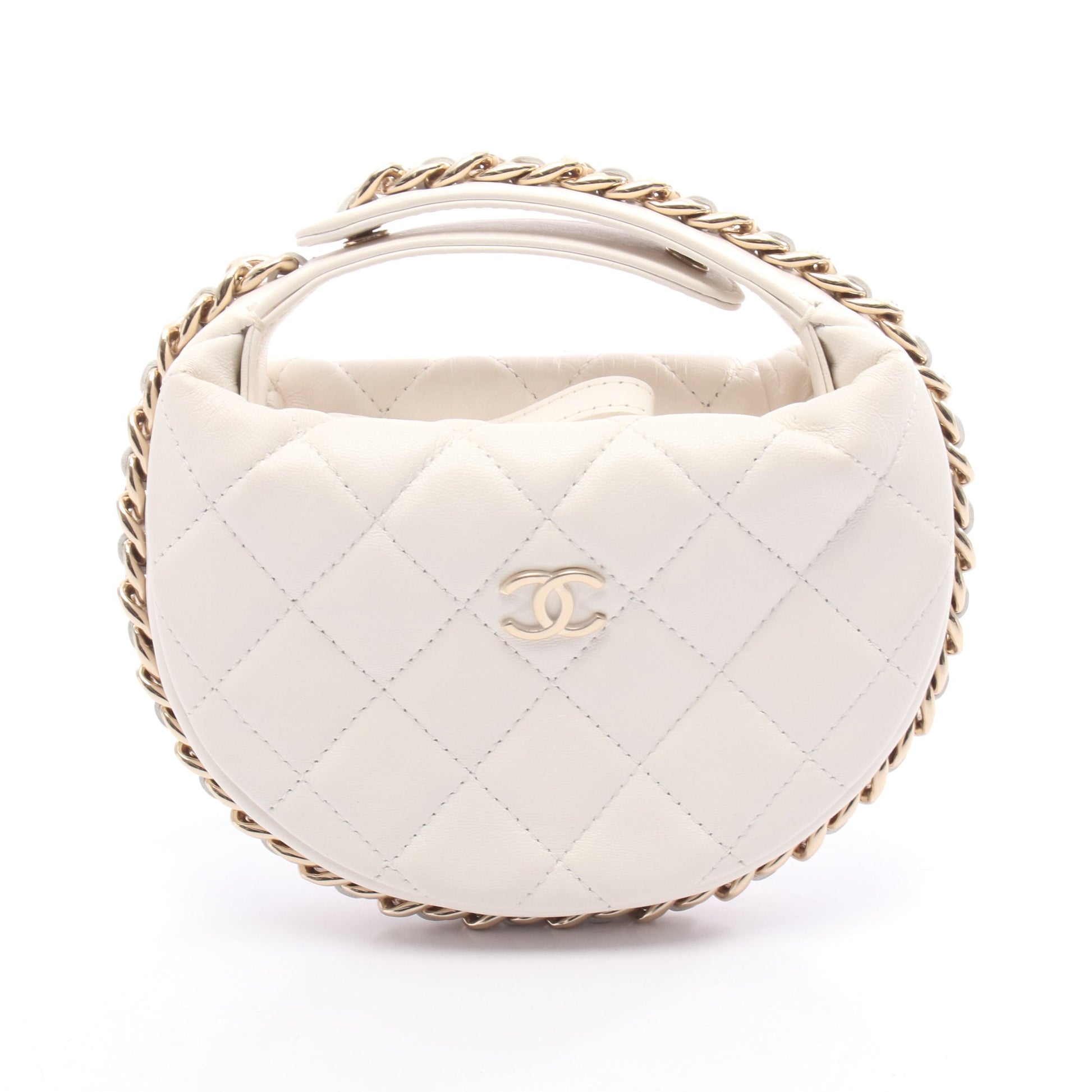 マトラッセ ハンドバッグ レザー ホワイト ゴールド金具 シャネル バッグ CHANEL