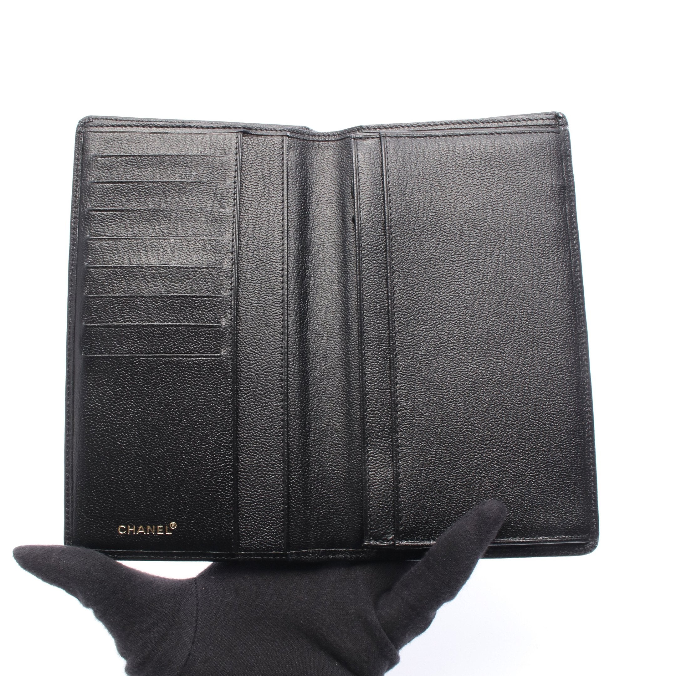 ココマーク 二つ折り長財布 レザー ブラック ゴールド金具 シャネル