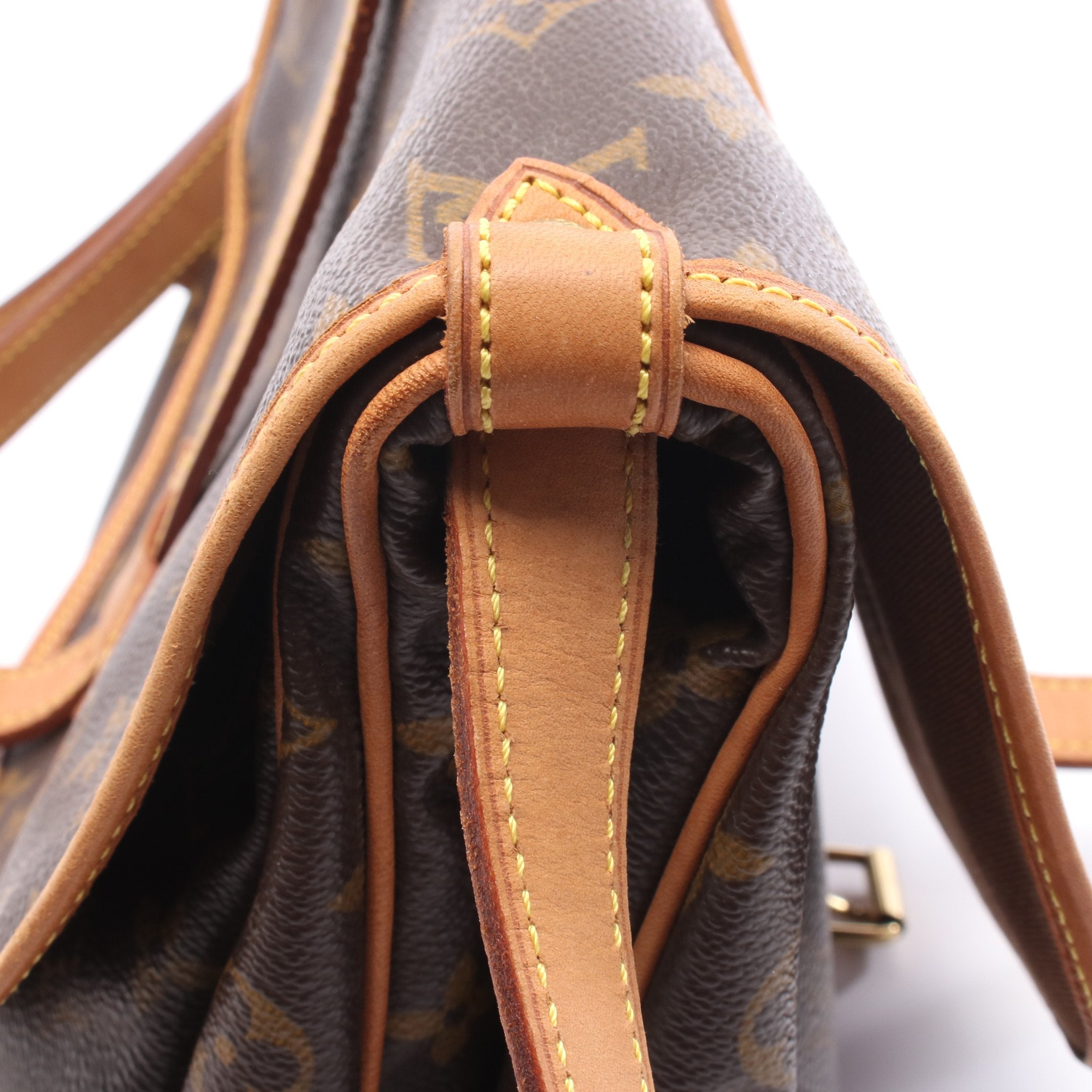 ソミュール30 モノグラム ショルダーバッグ PVC レザー ブラウン ルイ