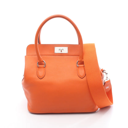 ツールボックス26 オレンジポピー ハンドバッグ エバーカラー オレンジ シルバー金具 T刻印 エルメス バッグ HERMES