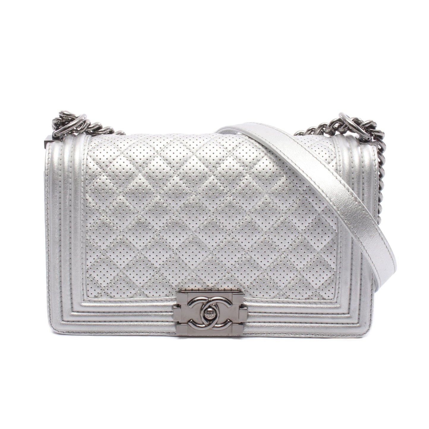 ボーイシャネル チェーンショルダーバッグ レザー シルバー シルバー金具 シャネル バッグ CHANEL