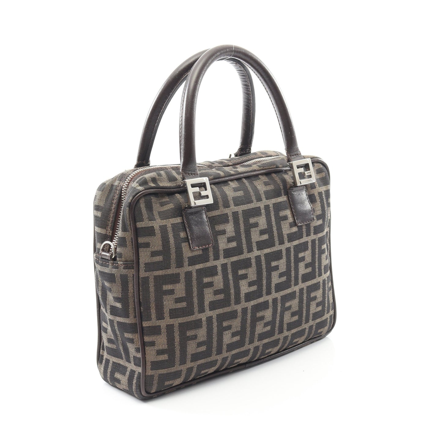 ズッカ ハンドバッグ キャンバス レザー ブラウン ダークブラウン 2WAY フェンディ バッグ FENDI