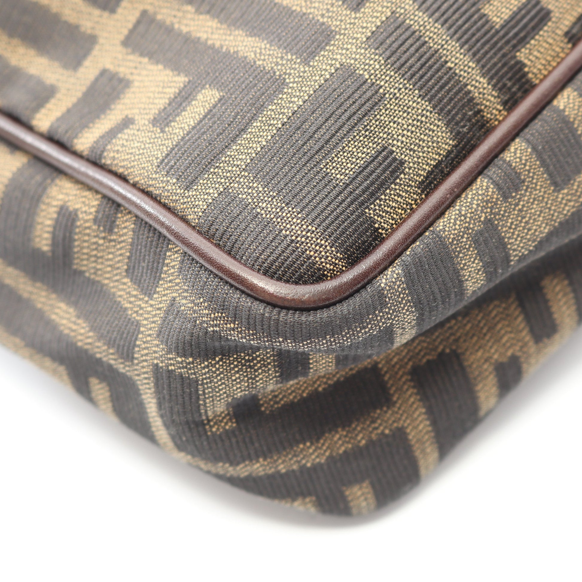 ズッカ ハンドバッグ キャンバス レザー ブラウン ダークブラウン 2WAY フェンディ バッグ FENDI