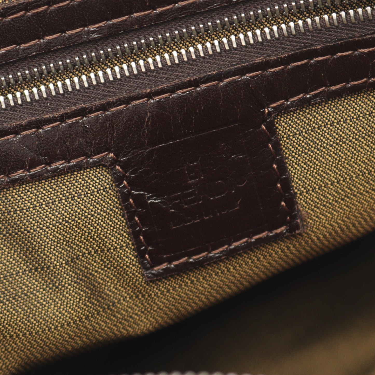 ズッカ ハンドバッグ キャンバス レザー ブラウン ダークブラウン 2WAY フェンディ バッグ FENDI