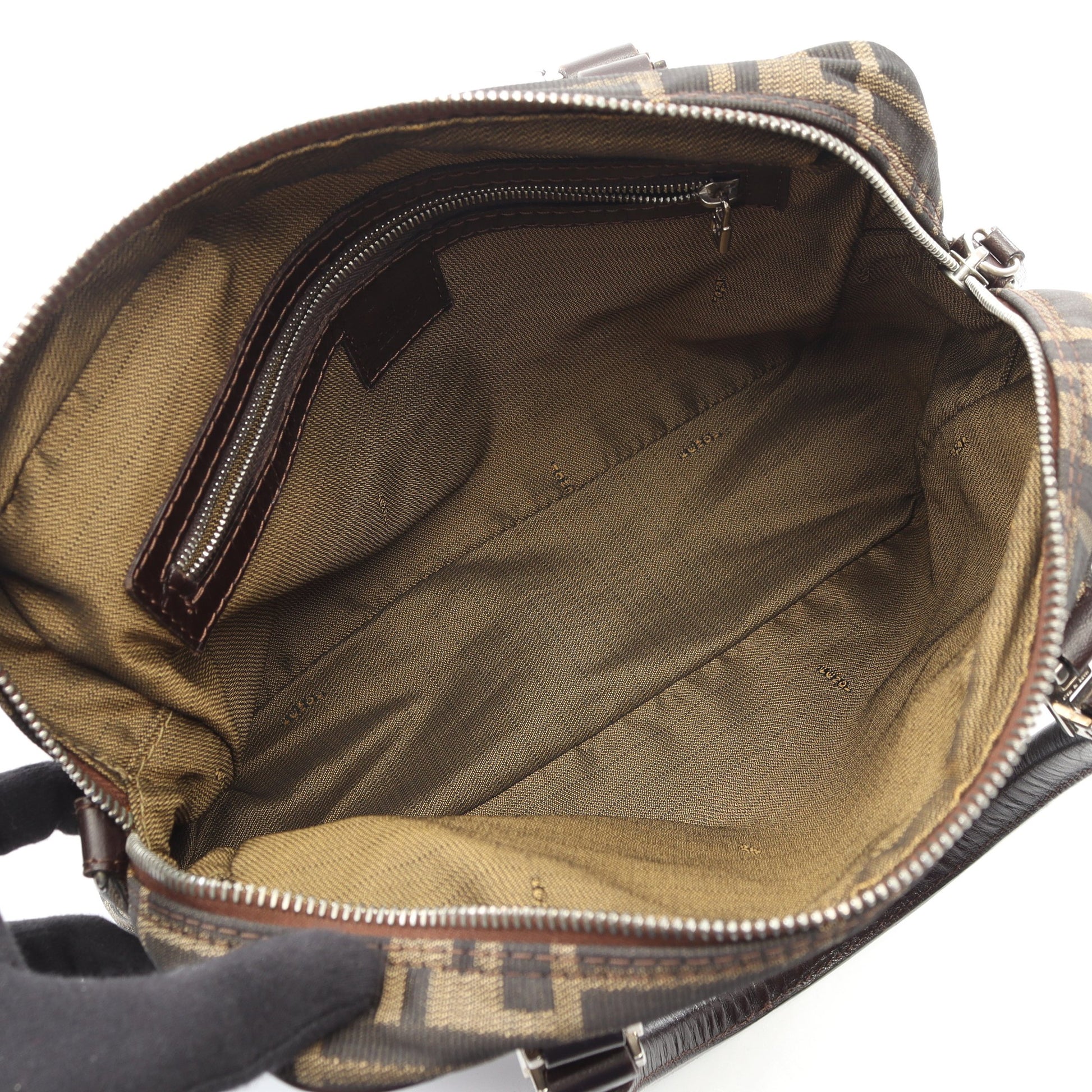 ズッカ ハンドバッグ キャンバス レザー ブラウン ダークブラウン 2WAY フェンディ バッグ FENDI