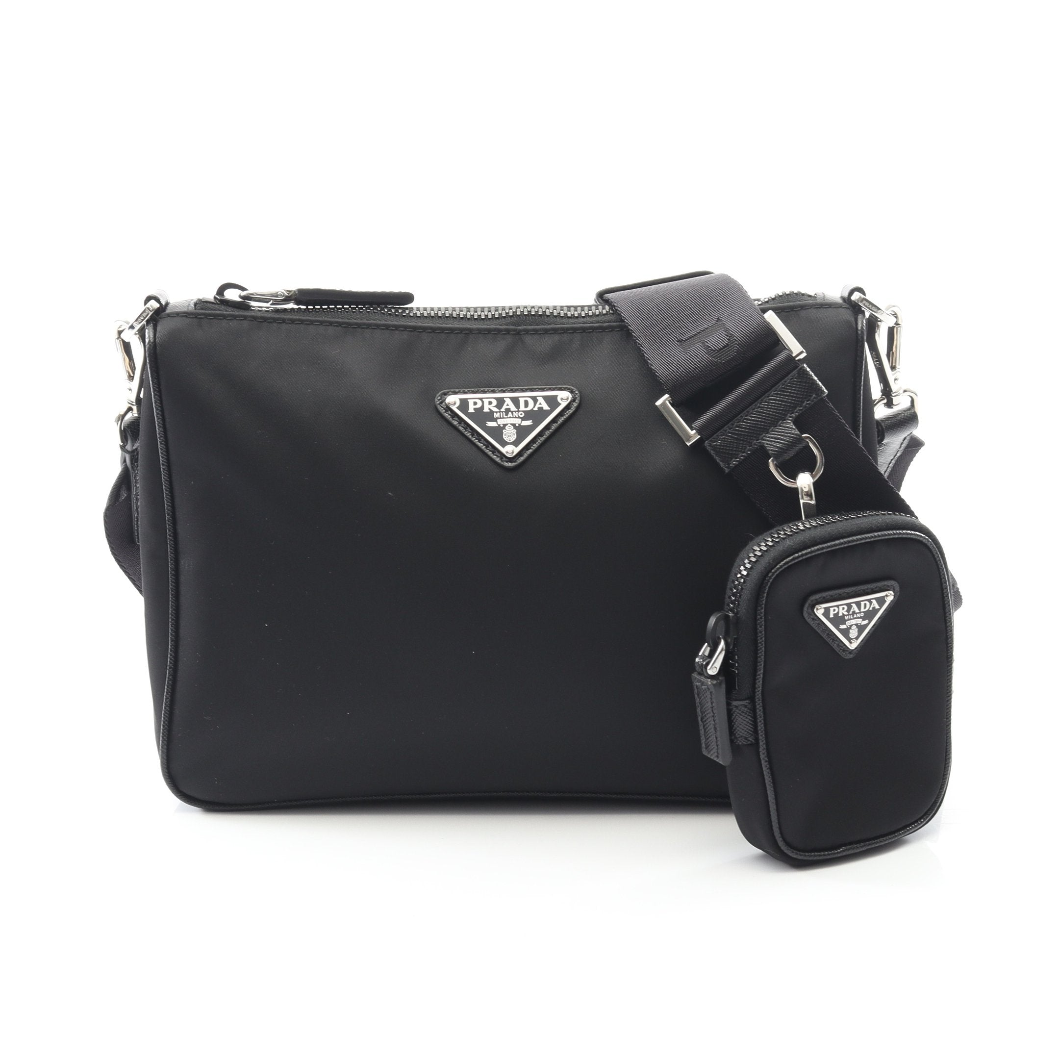 Re-Nylon ショルダーバッグ ナイロン サフィアーノレザー ブラック