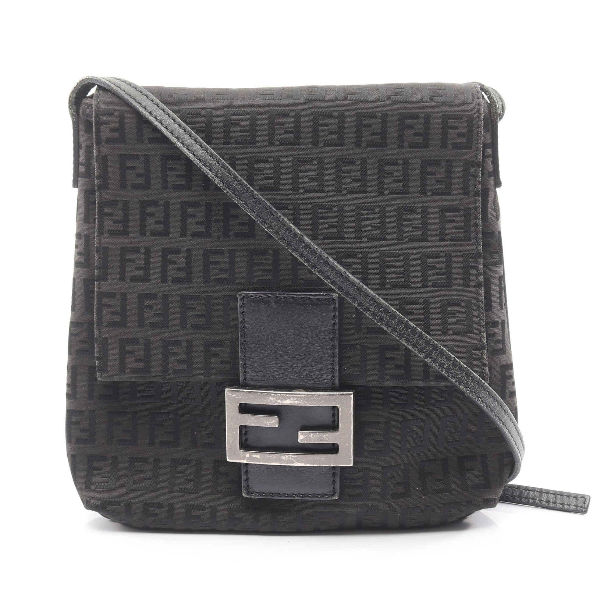 ズッキーノ ショルダーバッグ キャンバス レザー ブラック フェンディ バッグ FENDI