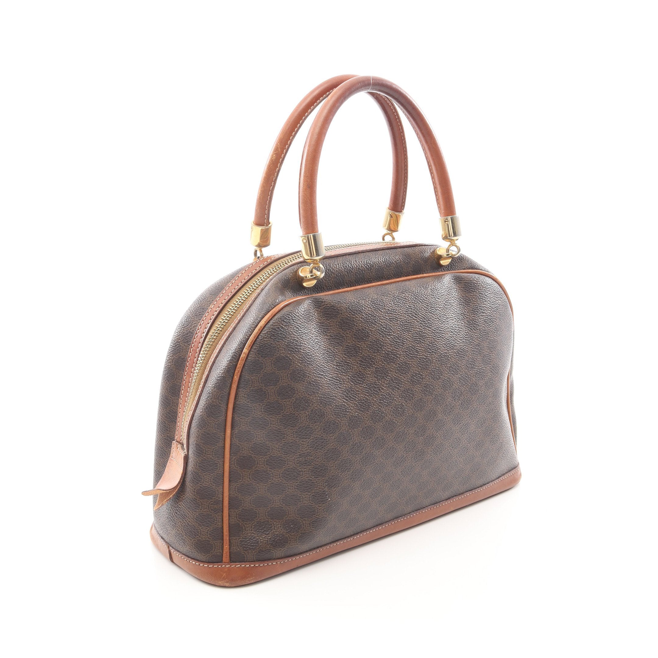 マカダム ハンドバッグ PVC レザー ダークブラウン ブラウン セリーヌ