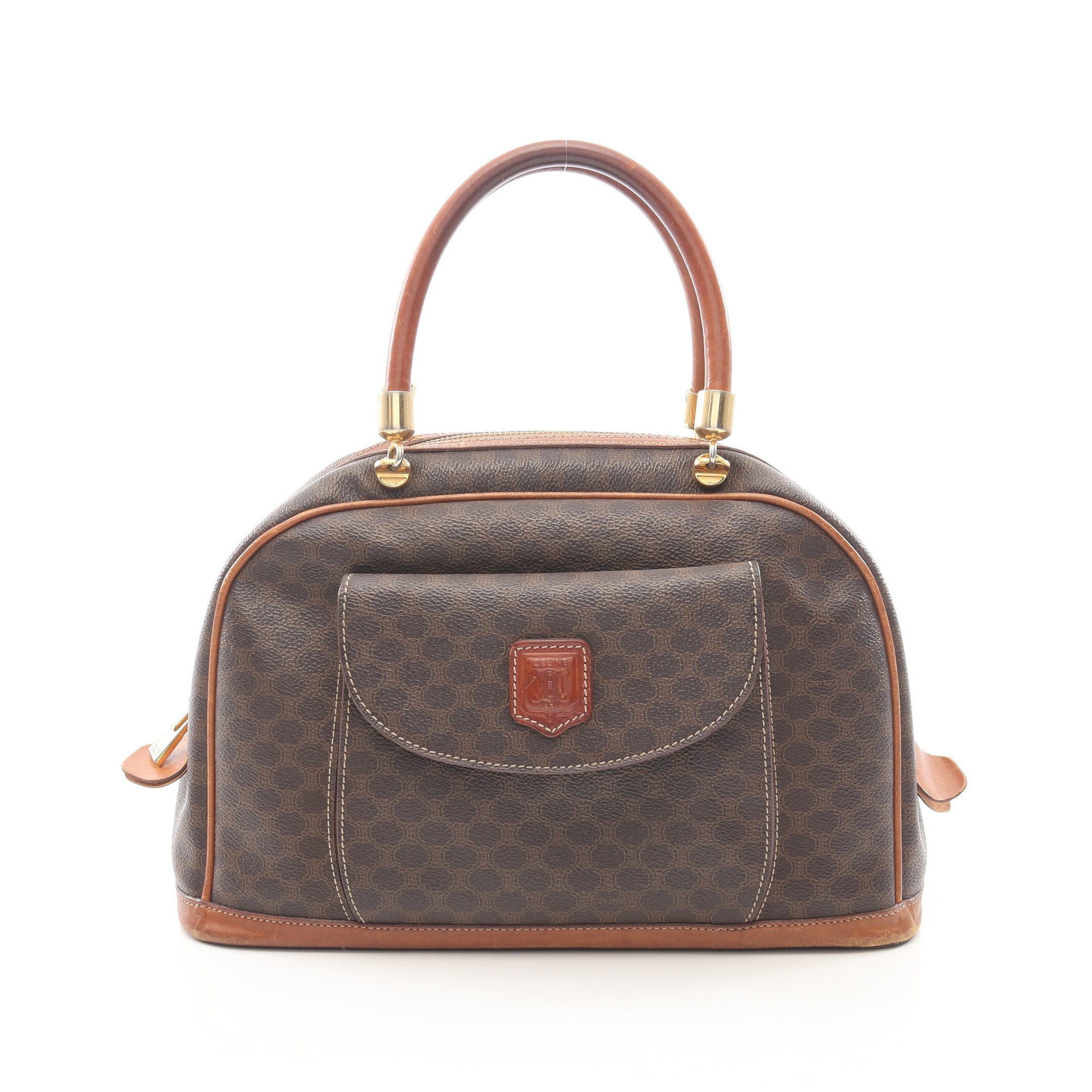 マカダム ハンドバッグ PVC レザー ダークブラウン ブラウン セリーヌ