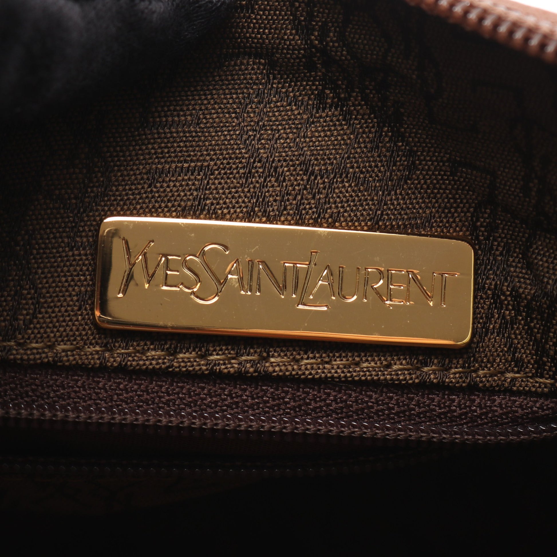 ハンドバッグ PVC レザー グレーグリーン ブラウン ヴィンテージ 三角プレート イヴサンローラン バッグ YVES SAINT LAURENT