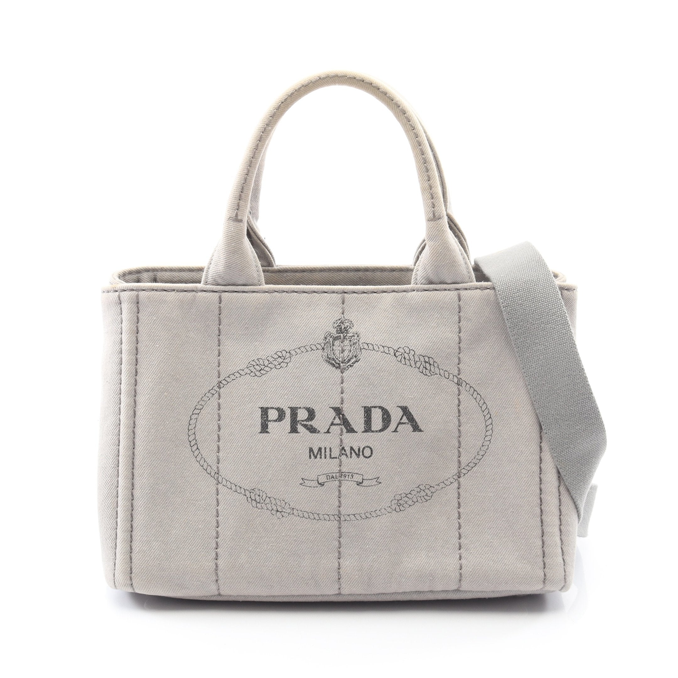 PRADA プラダ カナパ デニム トートバッグ　ハンドバッグ グレー CANAPA カナパ ハンドバッグ トートバッグ デニム ライトグレー 2WAY