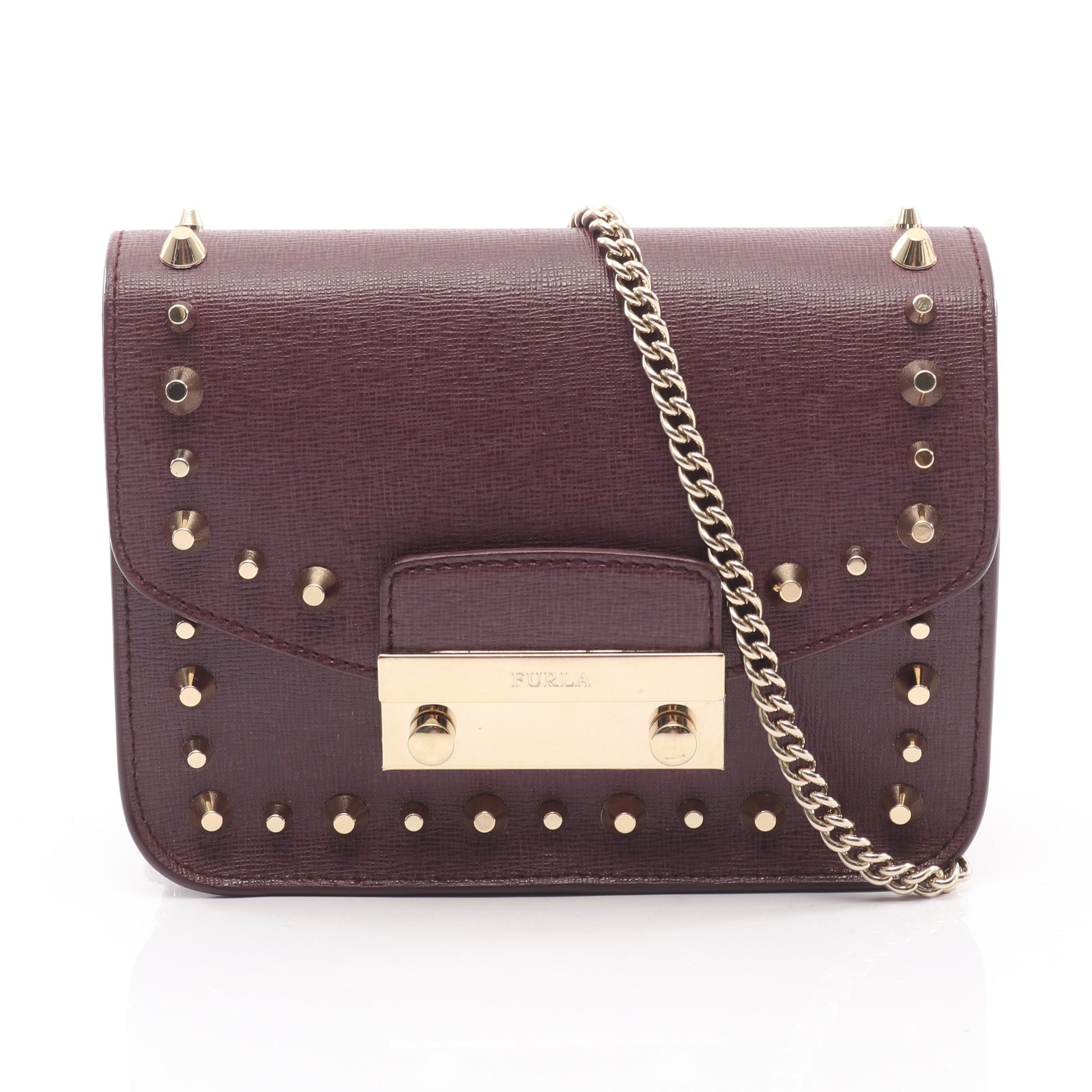 JULIA ジュリア チェーンショルダーバッグ スタッズ レザー ダークパープル フルラ バッグ FURLA