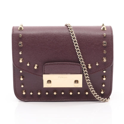 JULIA ジュリア チェーンショルダーバッグ スタッズ レザー ダークパープル フルラ バッグ FURLA