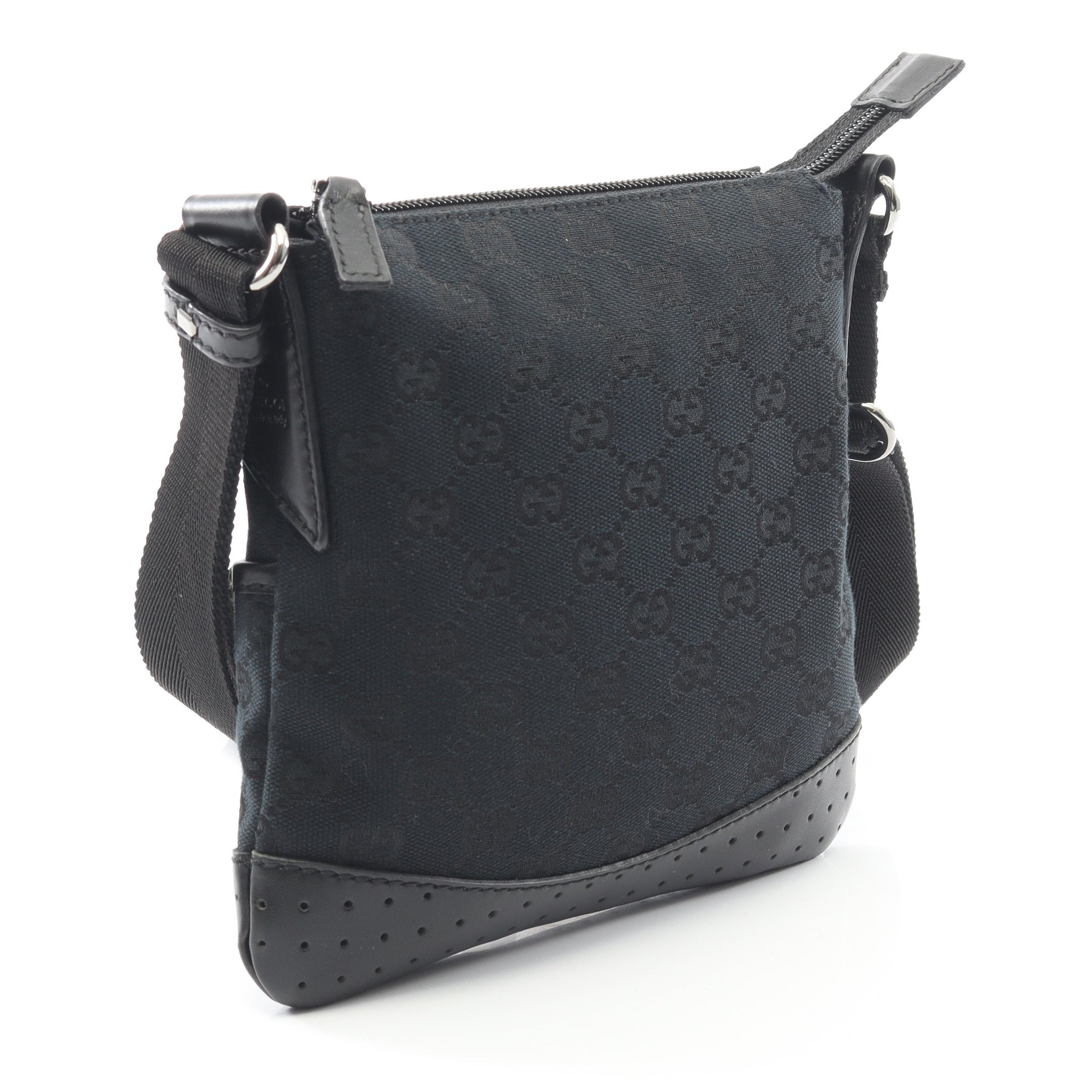 GGキャンバス ショルダーバッグ キャンバス レザー ブラック グッチ