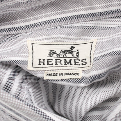 セリエボタン シャツ 長袖 ストライプ コットン ライトグレー ホワイト エルメス トップス HERMES