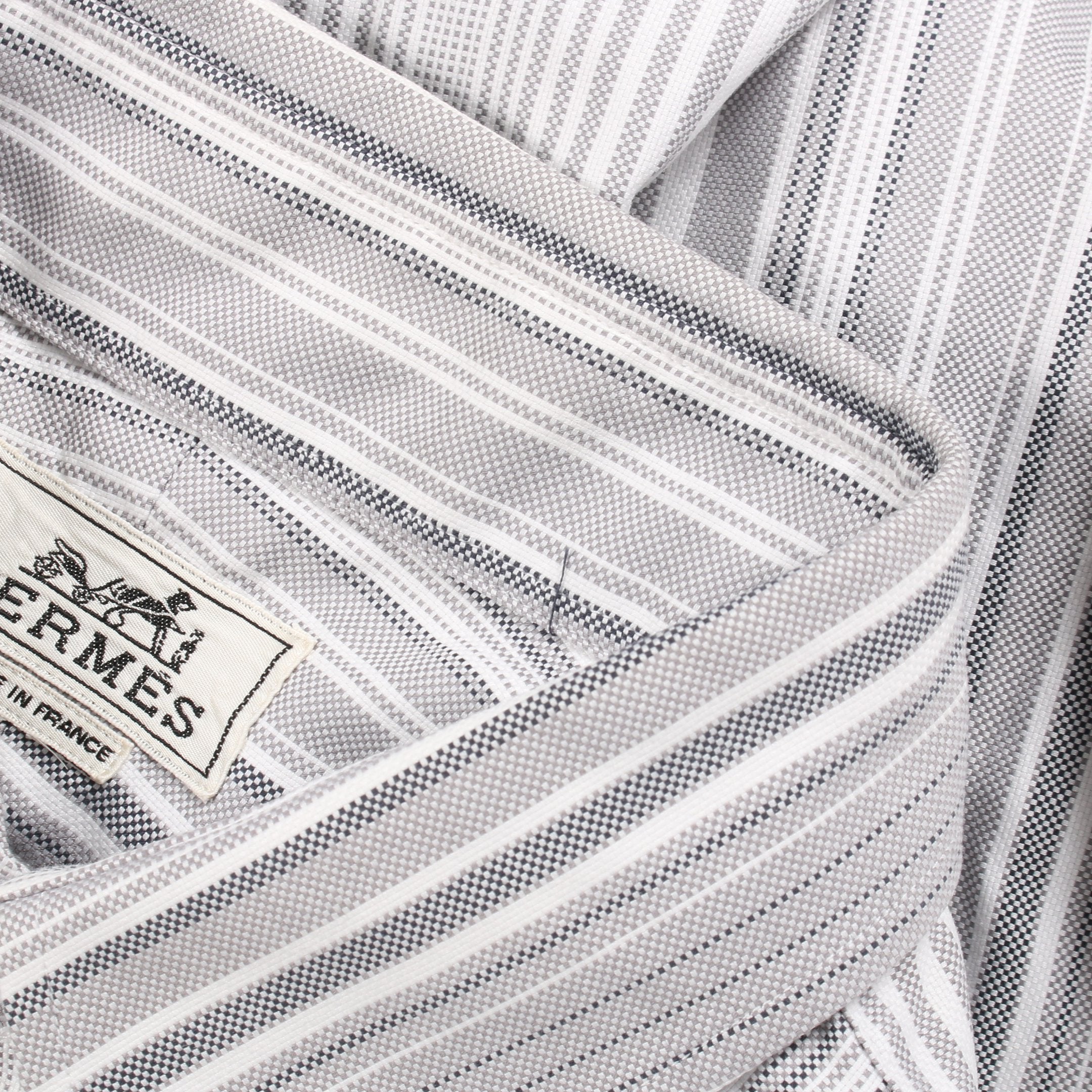 セリエボタン シャツ 長袖 ストライプ コットン ライトグレー ホワイト