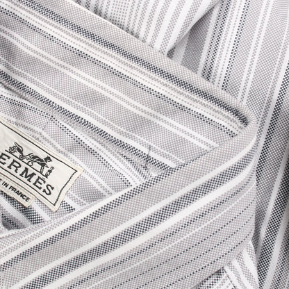 セリエボタン シャツ 長袖 ストライプ コットン ライトグレー ホワイト エルメス トップス HERMES