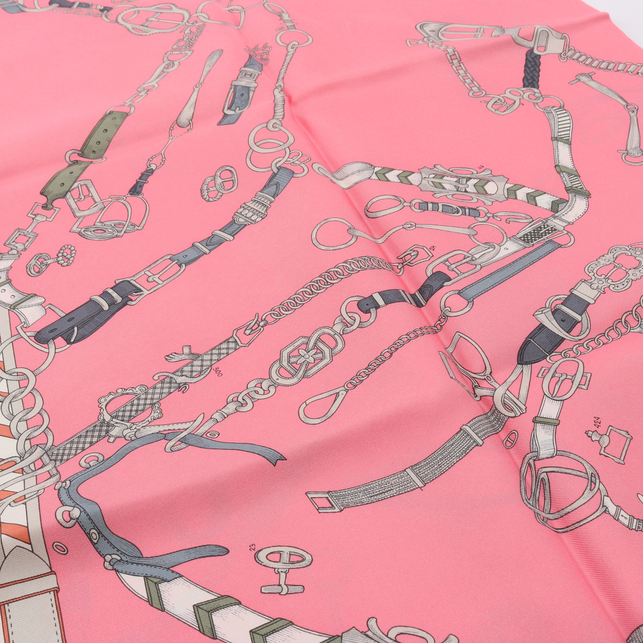 カレ90 LES CHEVAUX DE CHAINES スカーフ シルク ピンク マルチカラー