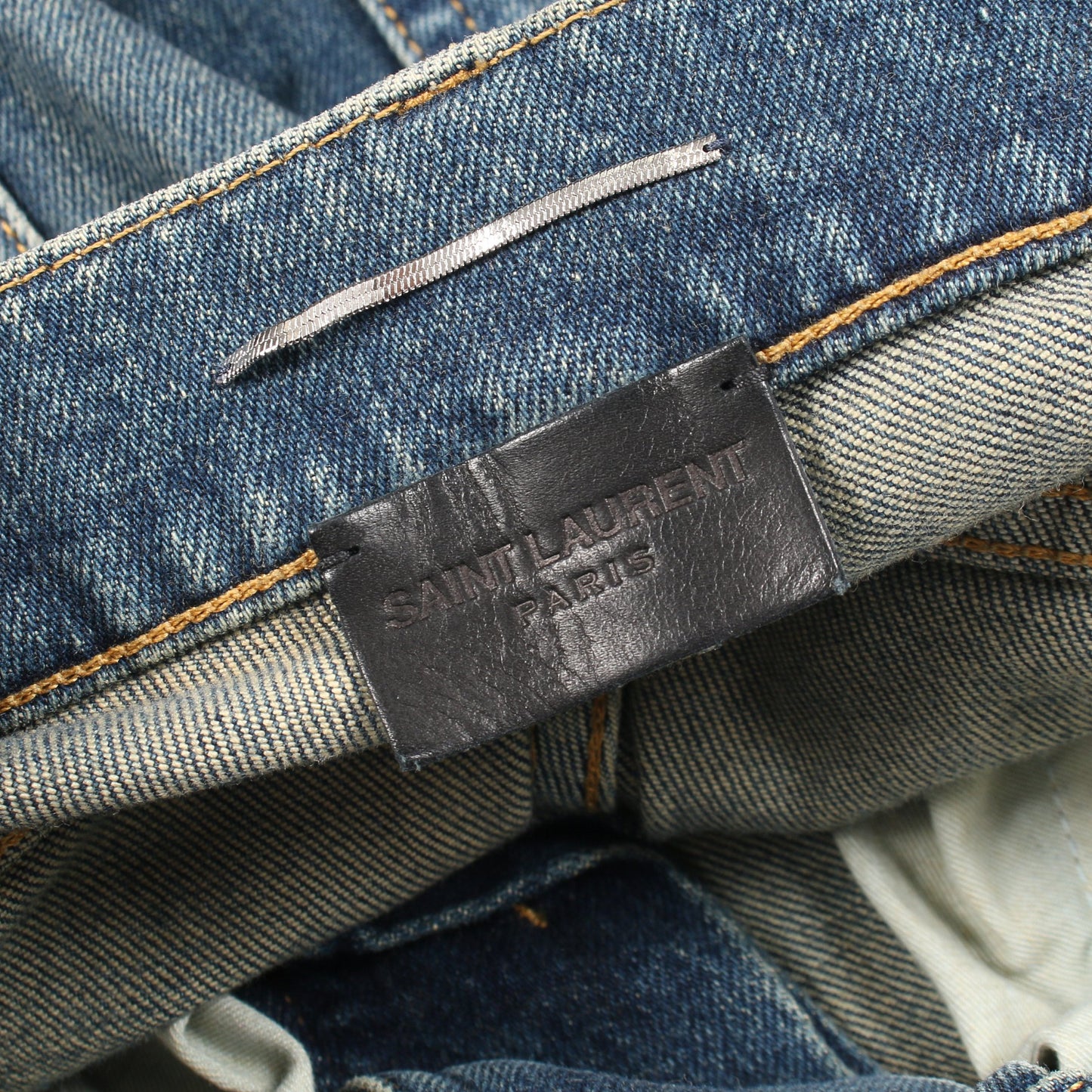 デニムパンツ コットン インディゴブルー ダメージ加工 サンローランパリ ボトムス SAINT LAURENT PARIS