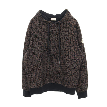 ロゴ総柄 プルオーバーパーカー コットン ブラック ブラウン モンクレール トップス MONCLER