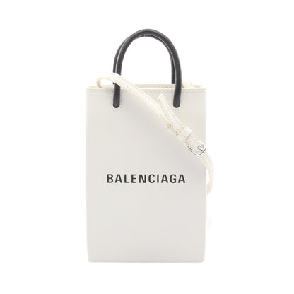 SHOPPING PHONE HOLDER ショッピング フォンフォルダー ショルダーバッグ レオパード レザー ホワイト ブラック 2WAY バレンシアガ バッグ BALENCIAGA